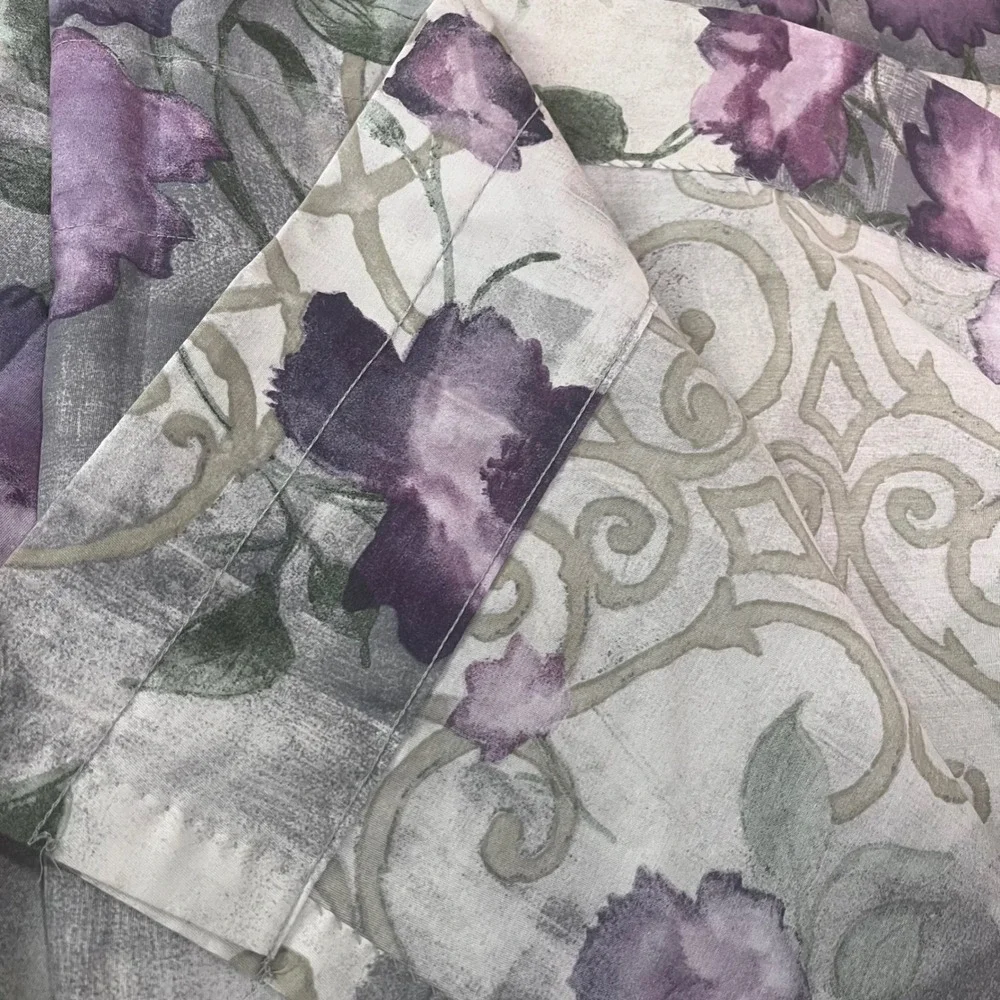 Vtg Dan River Purple Floral Sage Scroll Curtain Panels 40x84 Set of 2 USA Made